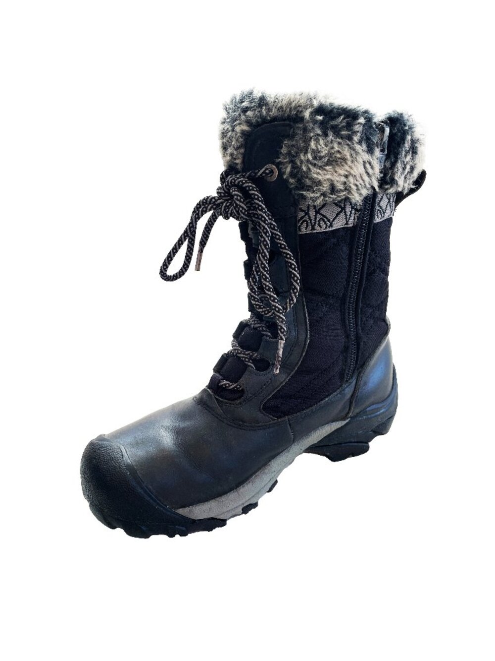 KEEN Hoodoo III 6 Black Leather Boots Waterproof Winter Snow Faux Fur Mid Calf - Picture 4 of 12